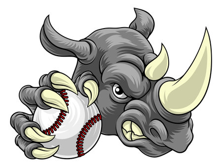 Rhino Rhinoceros Baseball Cartoon Sports Mascotのイラスト素材