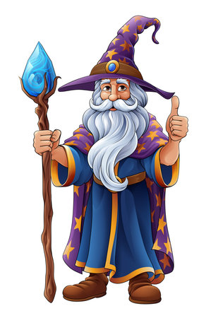 Wizard Merlin Cartoon Beard Magician Man Characterのイラスト素材