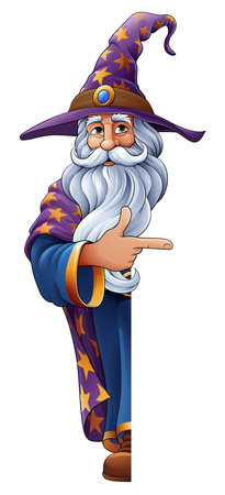 Wizard Merlin Cartoon Beard Magician Man Characterのイラスト素材