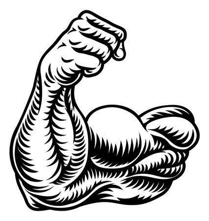 Strong Muscular Arm Bicep Muscle Cartoon Iconのイラスト素材