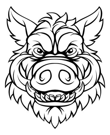 Boar Wild Hog Razorback Warthog Mascot Pig Cartoonのイラスト素材