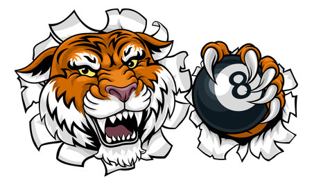 Tiger Angry Pool 8 Ball Billiards Mascot Cartoonのイラスト素材