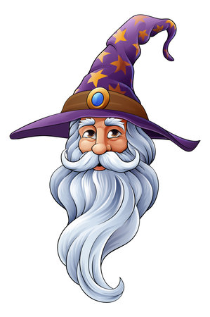Wizard Merlin Cartoon Beard Magician Man Characterのイラスト素材
