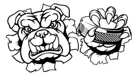 Bulldog Ice Hockey Player Animal Sports Mascotのイラスト素材