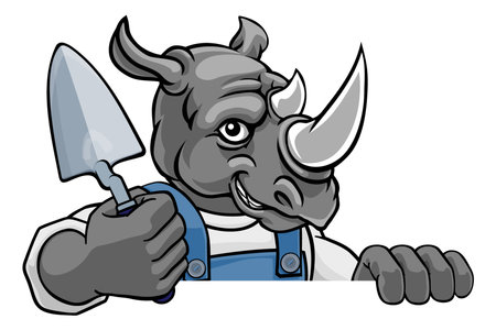 Rhino Bricklayer Builder Holding Trowel Toolのイラスト素材