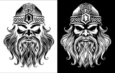 Viking Warrior Man Strong Mascot Face in Helmetのイラスト素材
