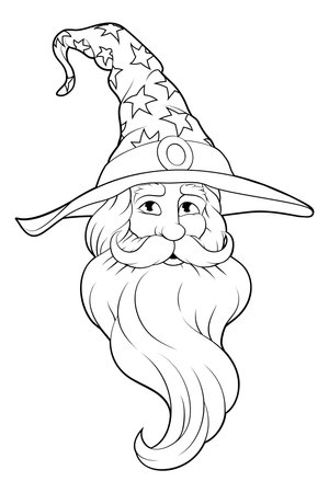 Wizard Merlin Cartoon Beard Magician Man Characterのイラスト素材