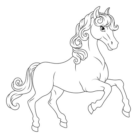 Horse Cartoon Cute Animal Character Illustrationのイラスト素材