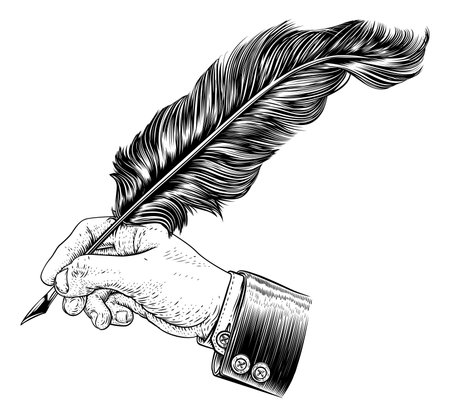 Quill Feather Ink Pen Hand Suit Vintage Woodcutのイラスト素材