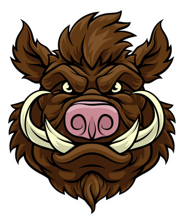 Boar Wild Hog Razorback Warthog Mascot Pig Cartoonのイラスト素材