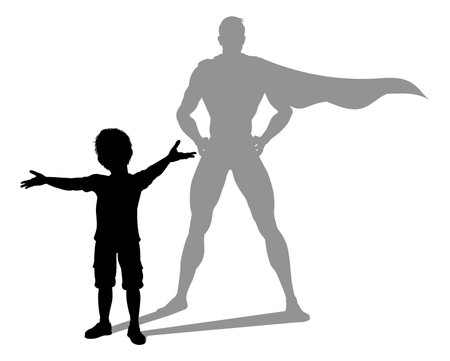 Superhero Child Kid With Super Hero Shadowのイラスト素材