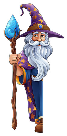 Wizard Merlin Cartoon Beard Magician Man Characterのイラスト素材