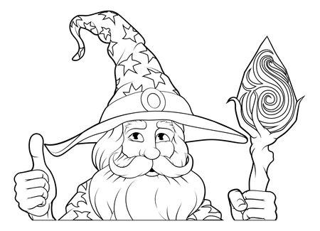 Wizard Merlin Cartoon Beard Magician Man Characterのイラスト素材