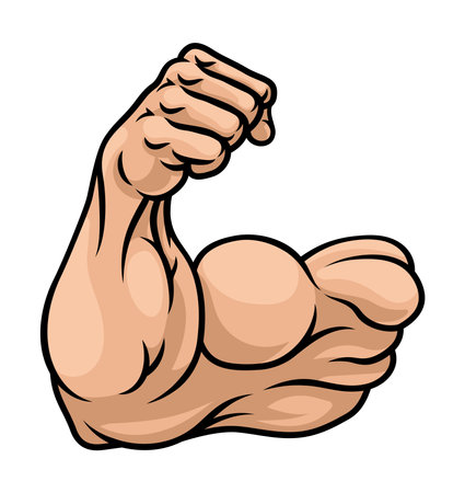 Strong Muscular Arm Bicep Muscle Cartoon Iconのイラスト素材