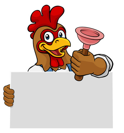 Plumber Chicken Plunger Cartoon Plumbing Mascotのイラスト素材