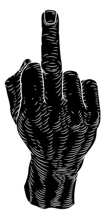 Hand Giving the Finger Bird Gesture Woodcutのイラスト素材