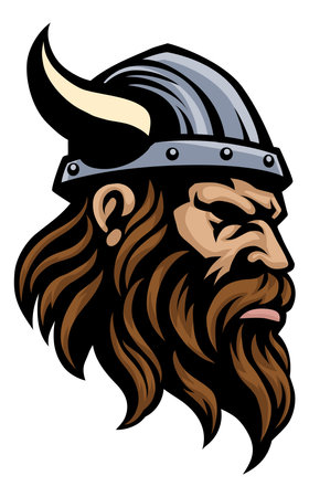 Viking Warrior Head in Helmet Mascot Face Manのイラスト素材