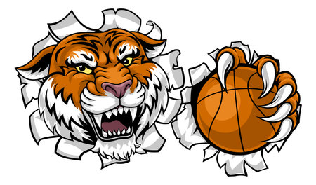 Tiger Basketball Ball Animal Sports Team Mascotのイラスト素材