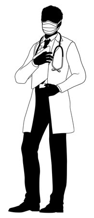Doctor Man and Clipboard Medical Silhouette Personのイラスト素材