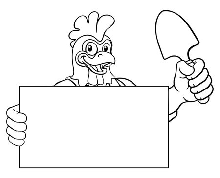 Gardener Chicken Rooster Cartoon Handyman Mascotのイラスト素材