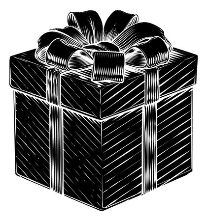 Christmas Gift Birthday Vintage Present Box Bowのイラスト素材