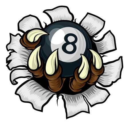 Pool Black Eight Ball Claw Cartoon Monster Handのイラスト素材