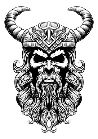 Viking Warrior Man Strong Mascot Face in Helmetのイラスト素材