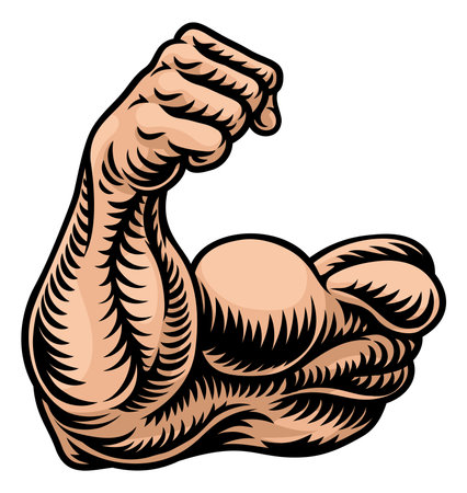 Strong Muscular Arm Bicep Muscle Cartoon Iconのイラスト素材