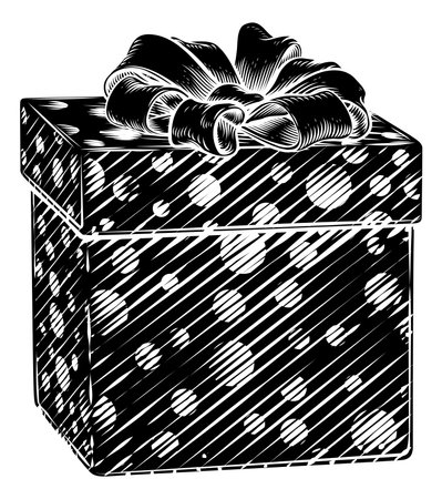 Christmas Gift Birthday Vintage Present Box Bowのイラスト素材