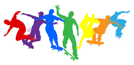 Skateboarder Skateboarding Silhouette People Setのイラスト素材