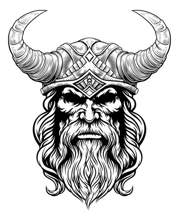 Viking Warrior Man Strong Mascot Face in Helmetのイラスト素材