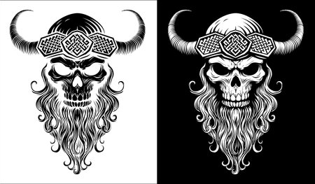 Viking Warrior Skull Man Mascot Face in Helmetのイラスト素材