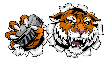 Tiger Ice Hockey Team Sports Cartoon Mascotのイラスト素材