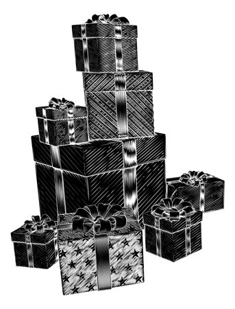 Christmas Gifts Birthday Presents Boxes Pile Stackのイラスト素材