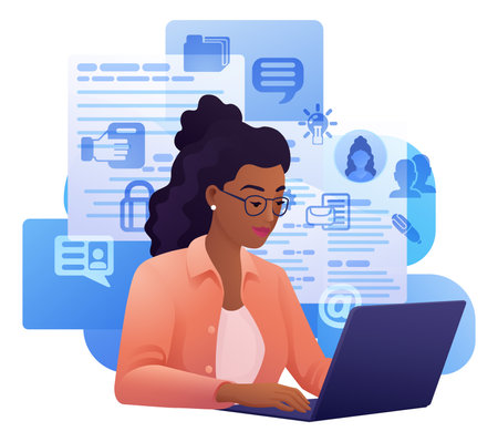 Woman Job Writing Online Resume Application Laptopのイラスト素材