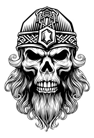 Viking Warrior Skull Man Mascot Face in Helmetのイラスト素材