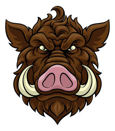 Boar Wild Hog Razorback Warthog Mascot Pig Cartoonのイラスト素材