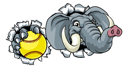 Elephant Softball Animal Sports Team Mascotのイラスト素材