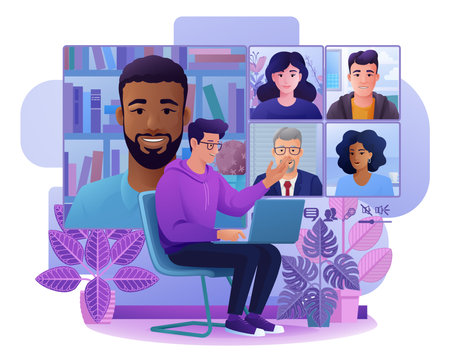 Man Video Conference Call Online Team Meetingのイラスト素材