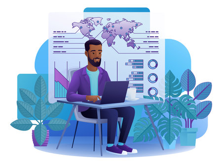 Finance Analysis Man Remote Working Cartoonのイラスト素材
