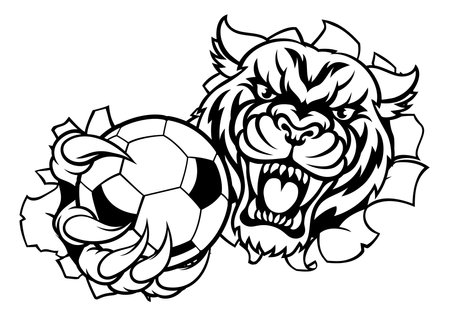 Tiger Cat Animal Sports Soccer Football Mascotのイラスト素材