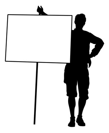 Protest Rally March Picket Sign Silhouette Personのイラスト素材