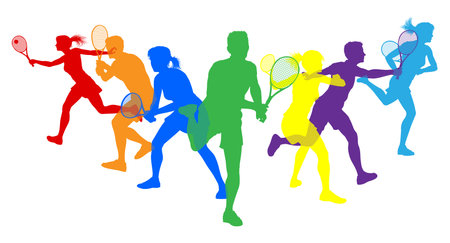 Silhouette Tennis Players Silhouettes Conceptのイラスト素材