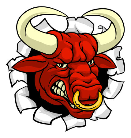 Bull Minotaur Longhorn Monster Cow Mascot Cartoonのイラスト素材
