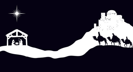 Christmas Nativity Scene Bethlehem Manger Wise Menのイラスト素材