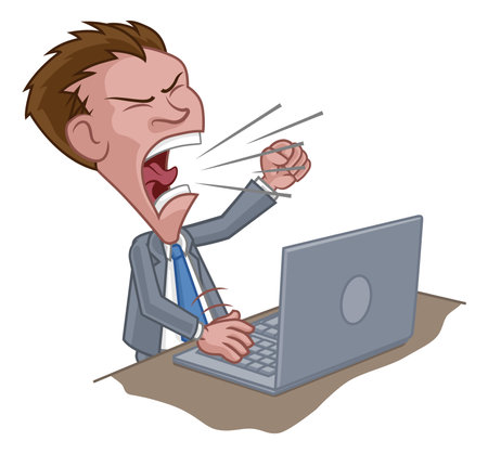 Angry Business Man Boss Shouting at Laptop Cartoonのイラスト素材