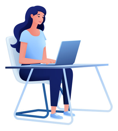 Woman Using Laptop Computer Cartoon Illustrationのイラスト素材
