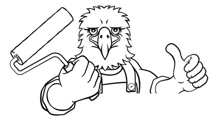 Eagle Painter Decorator Paint Roller Mascot Manのイラスト素材
