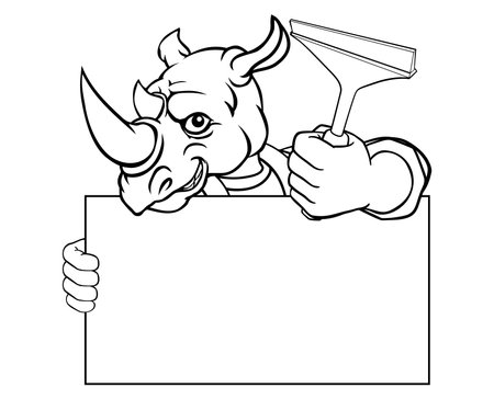 Window Cleaner Rhino Car Wash Cleaning Mascotのイラスト素材