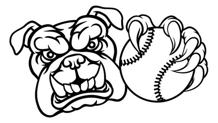 Bulldog Dog Softball Baseball Ball Sports Mascotのイラスト素材